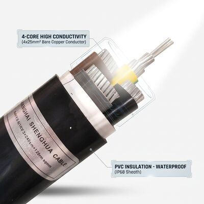 IP68 Không thấm nước PVC Cáp điện cách nhiệt 0.6/1kV 4x25mm2 Chôn trực tiếp dưới lòng đất nhà cung cấp